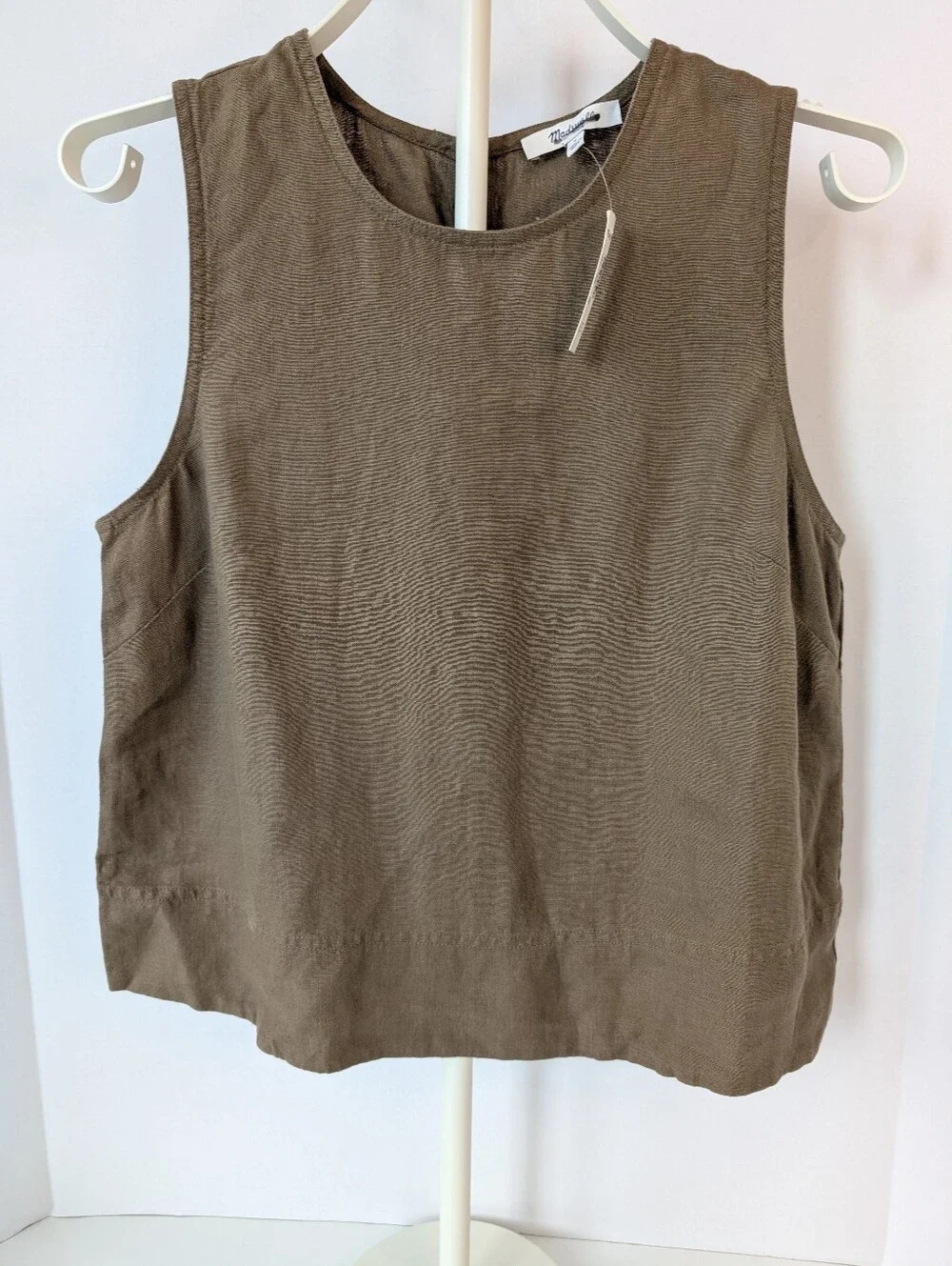 Madewell Olive Green Sleeveless Linen-Blend Crop Tank - Picture 2 of 8